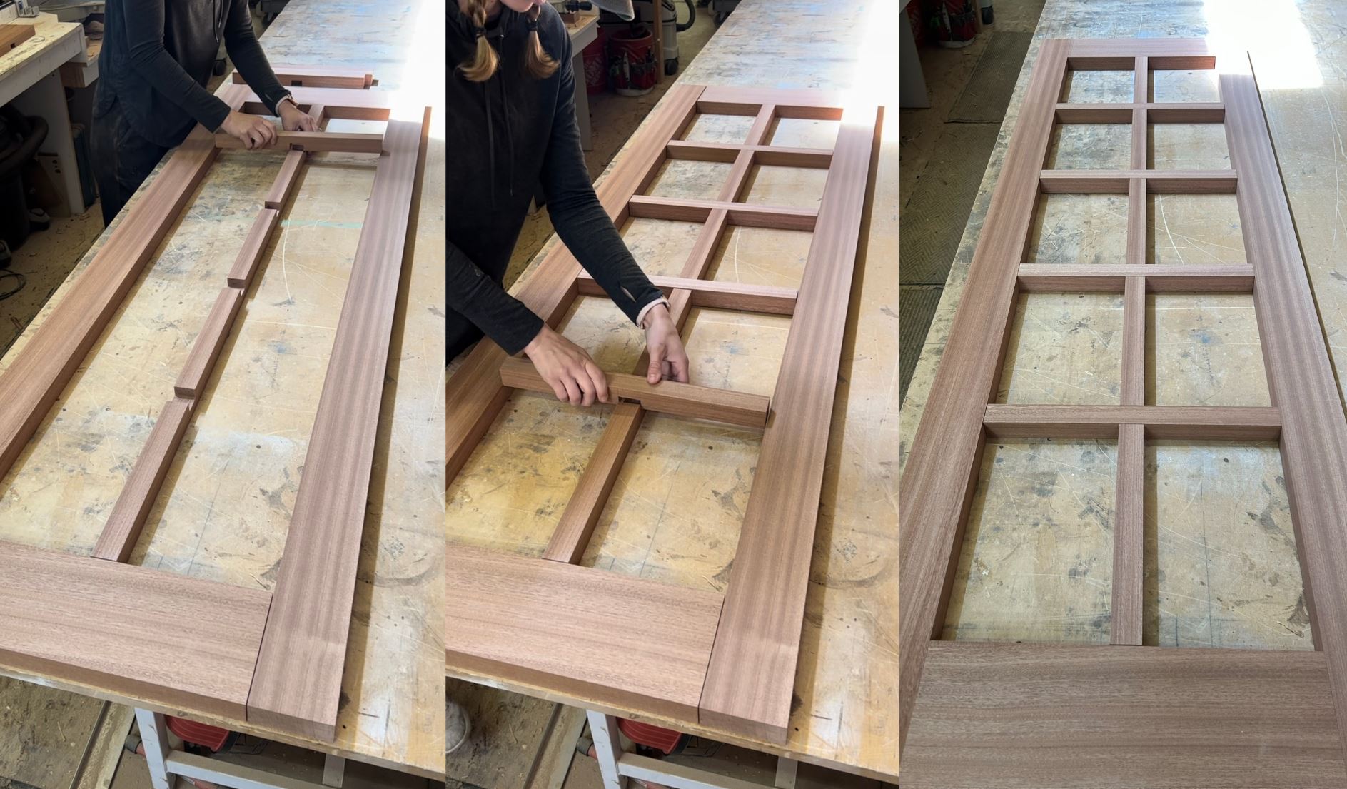 Process for joining the mullion grid squares using traditional half lap joinery techniques