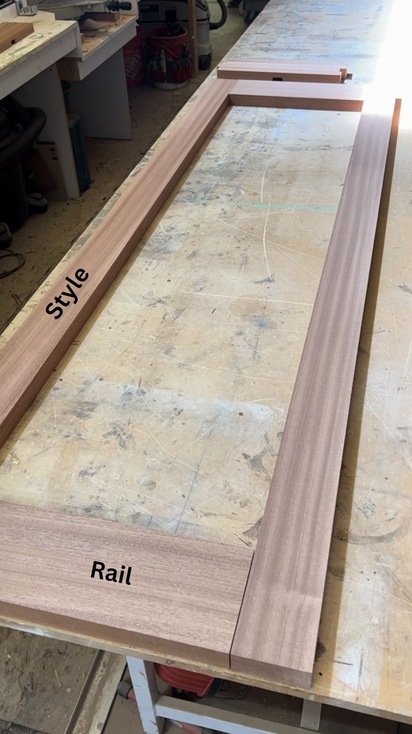 milling the wood to the correct lengths for the rails and styles of the French doors